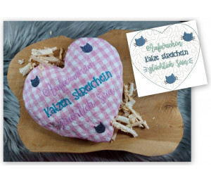 Stickdatei ITH - Herz "Aufwachen - Katze/Katzen/Kater streicheln - Glücklich sein"